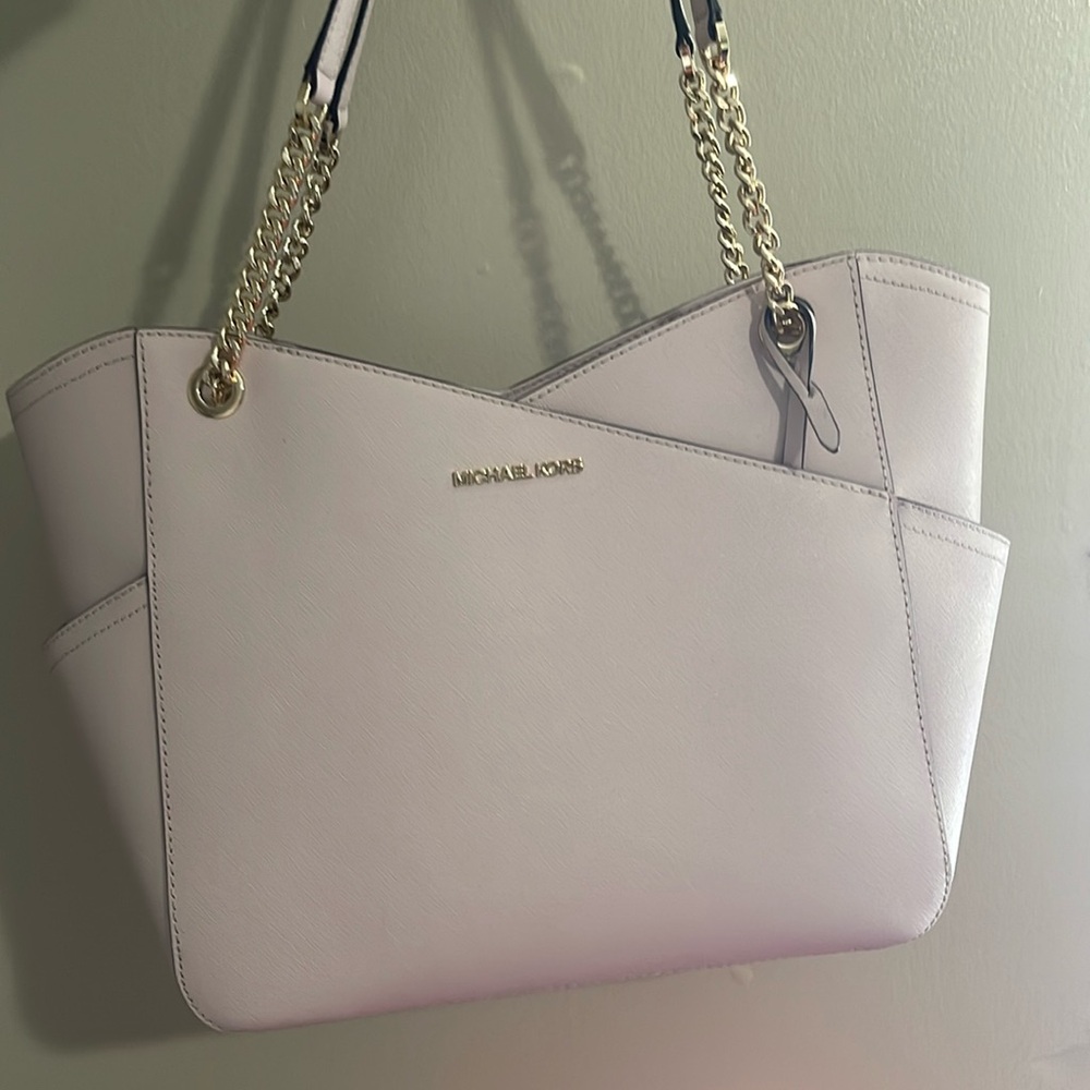 Michael Kors Jet Set Petal Large Saffiano Leather Tote w/ Chain - Blush